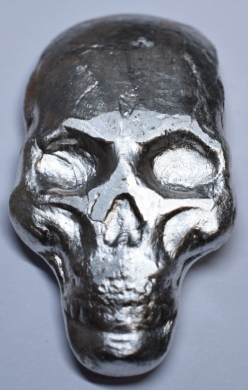 2oz .999 Fine Silver Hand-Poured Skull Ingot - Unique Collectible
