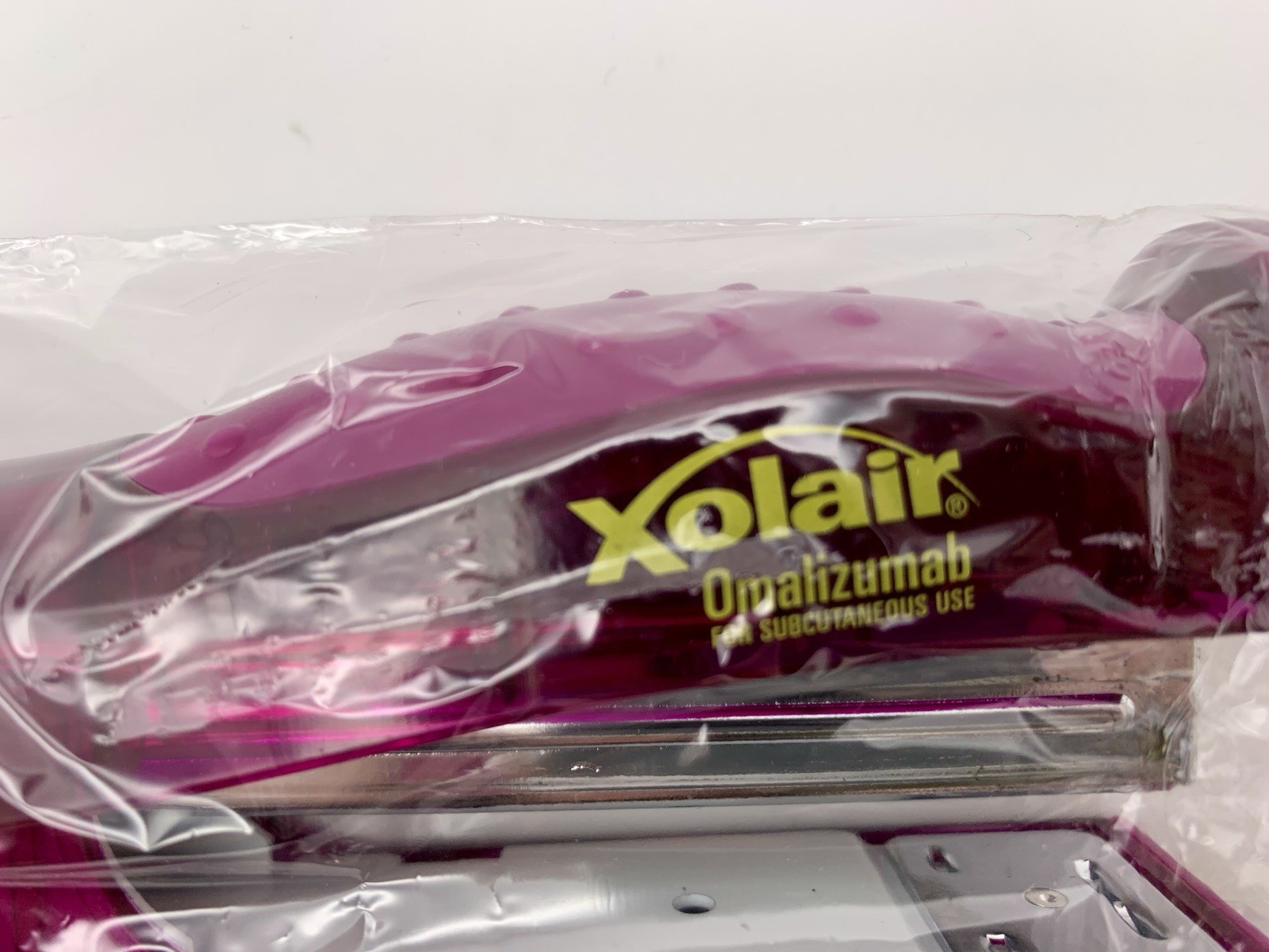 Vtg New in Box Xolair Purple Stapler Logo Both Sides, 6" Upright Pharma Drug Rep