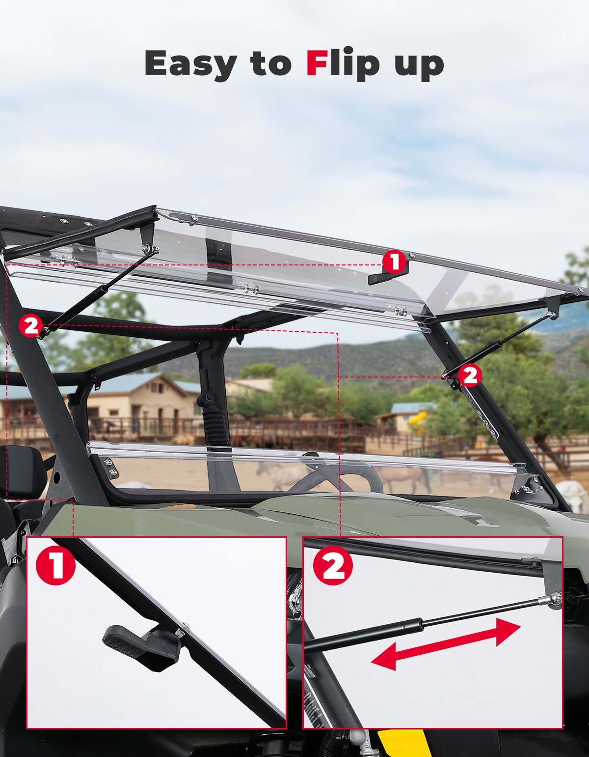 Scratch Resistant Front Flip Windshield for Can Am Defender HD 5/8/10/ MAX 2016+