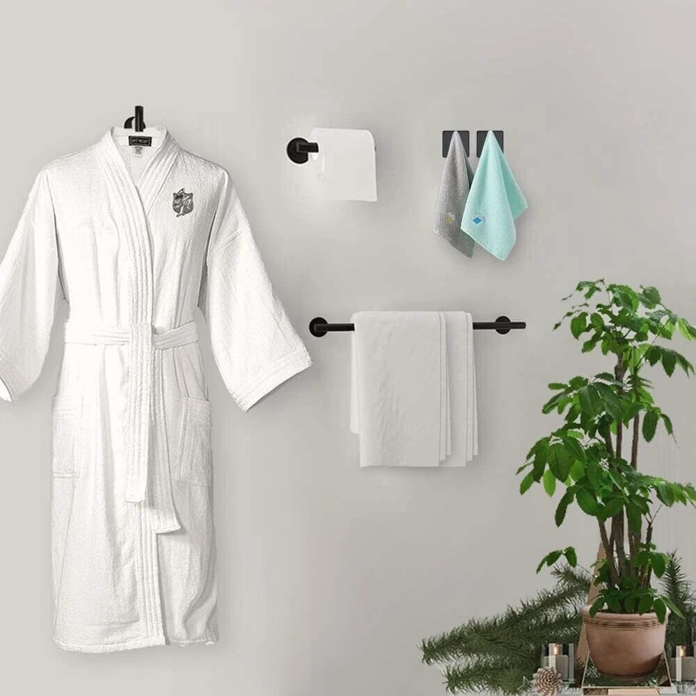 6 Pcs Black Bathroom Hardware Set Stainless Steel Towel Bar Towel Racks Hooks