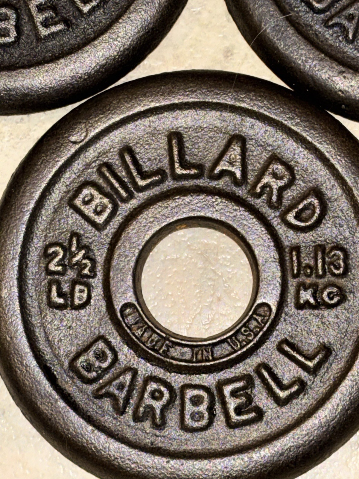 Vintage BILLARD Barbell (3) 2.5lbs Weight Plates Made In USA Rare HTF 7.5lbs