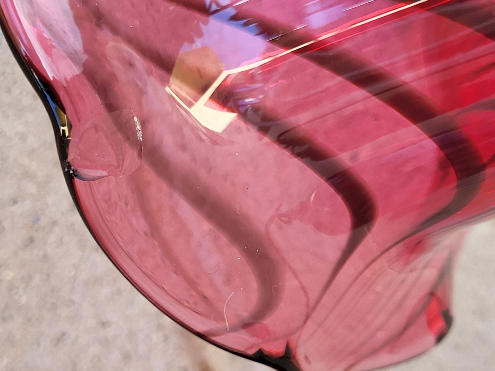 Set Of 4 Vintage Cranberry Swirl Glass Pendant Lamps, Ceiling Roses, Chains