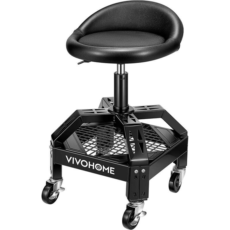 Rolling Garage Stool 300LBS Adjustable Height Mechanic Work Shop Seat w/ Casters