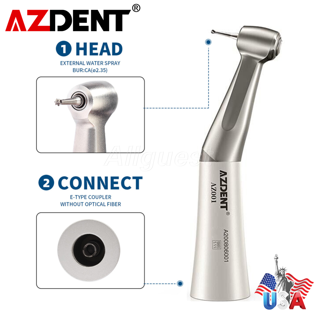 USA Dental Slow Low Speed Handpiece Contra Angle Push Button E-Type AZDENT