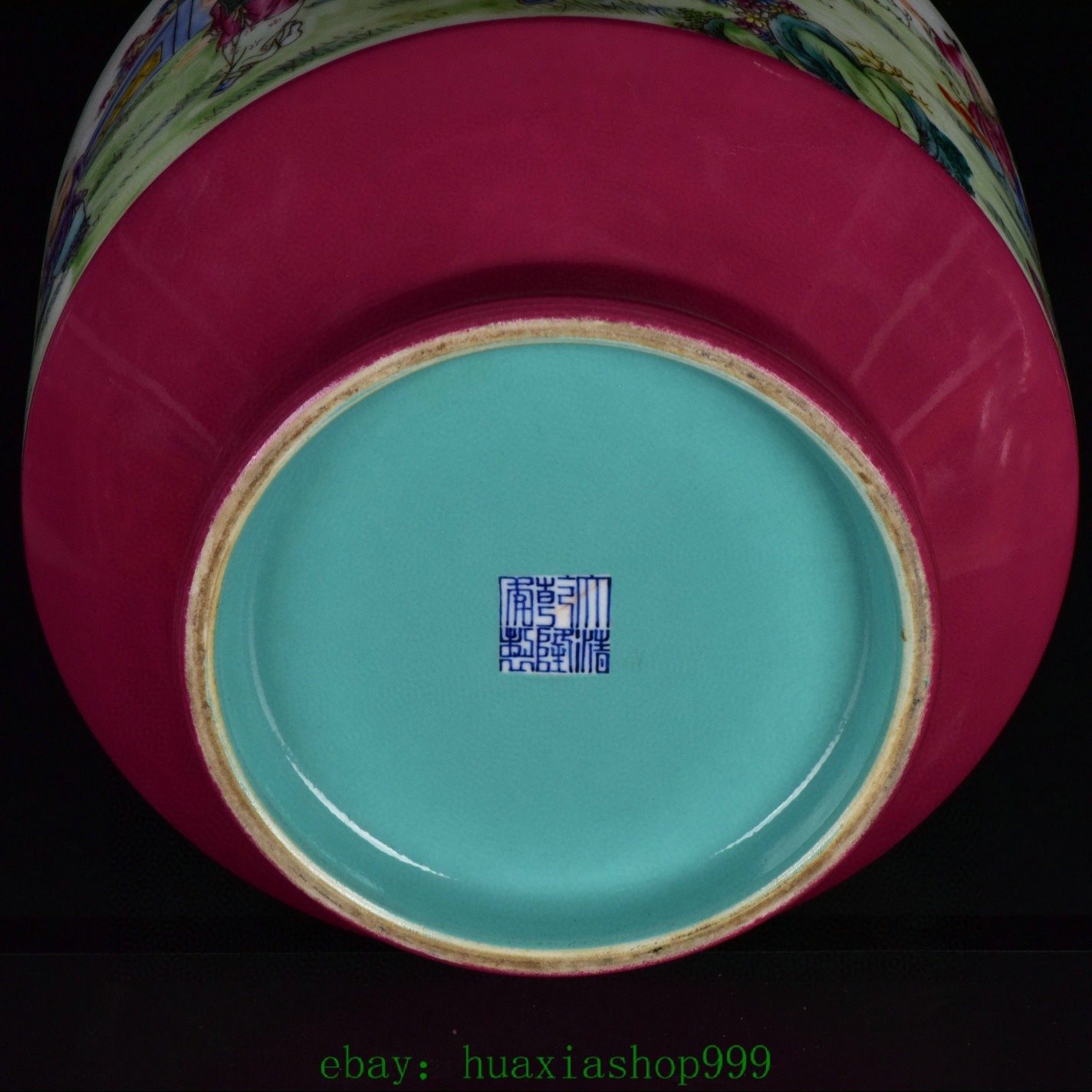 15.7"Purple Glaze Famille Rose Porcelain Gilt Tongzi Kid Boy 2 Ear Bottle Vase