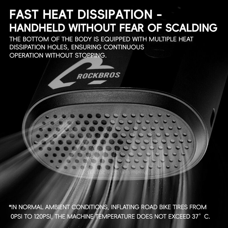 ROCKBRS Electric Bike Tire Pump 150PSI Mini Air Inflator Portable 5000mAh Type-C