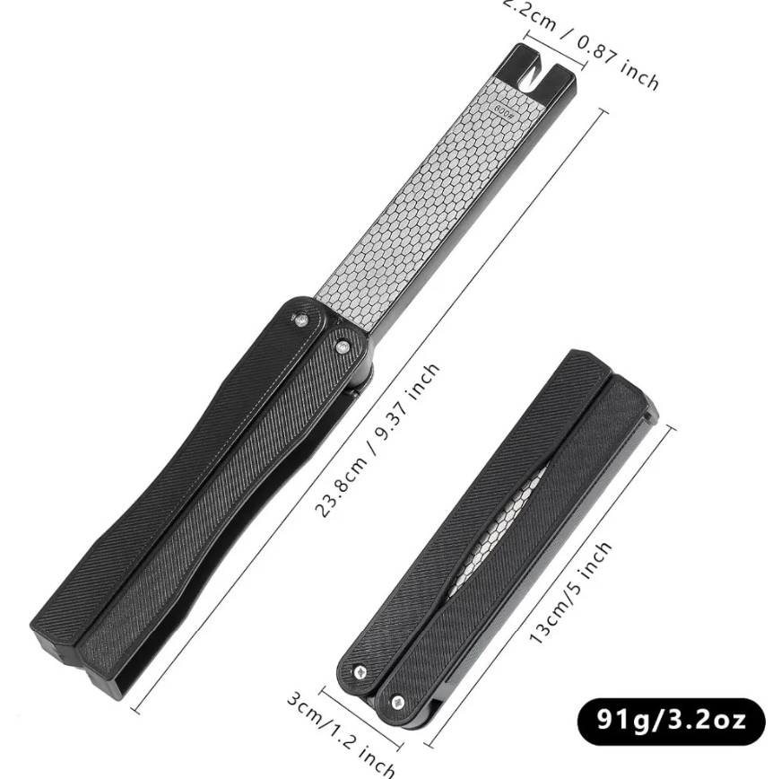 1pc Black Foldable Diamond Knife Sharpener 400/600 Grit Portable Tool Kit - NEW