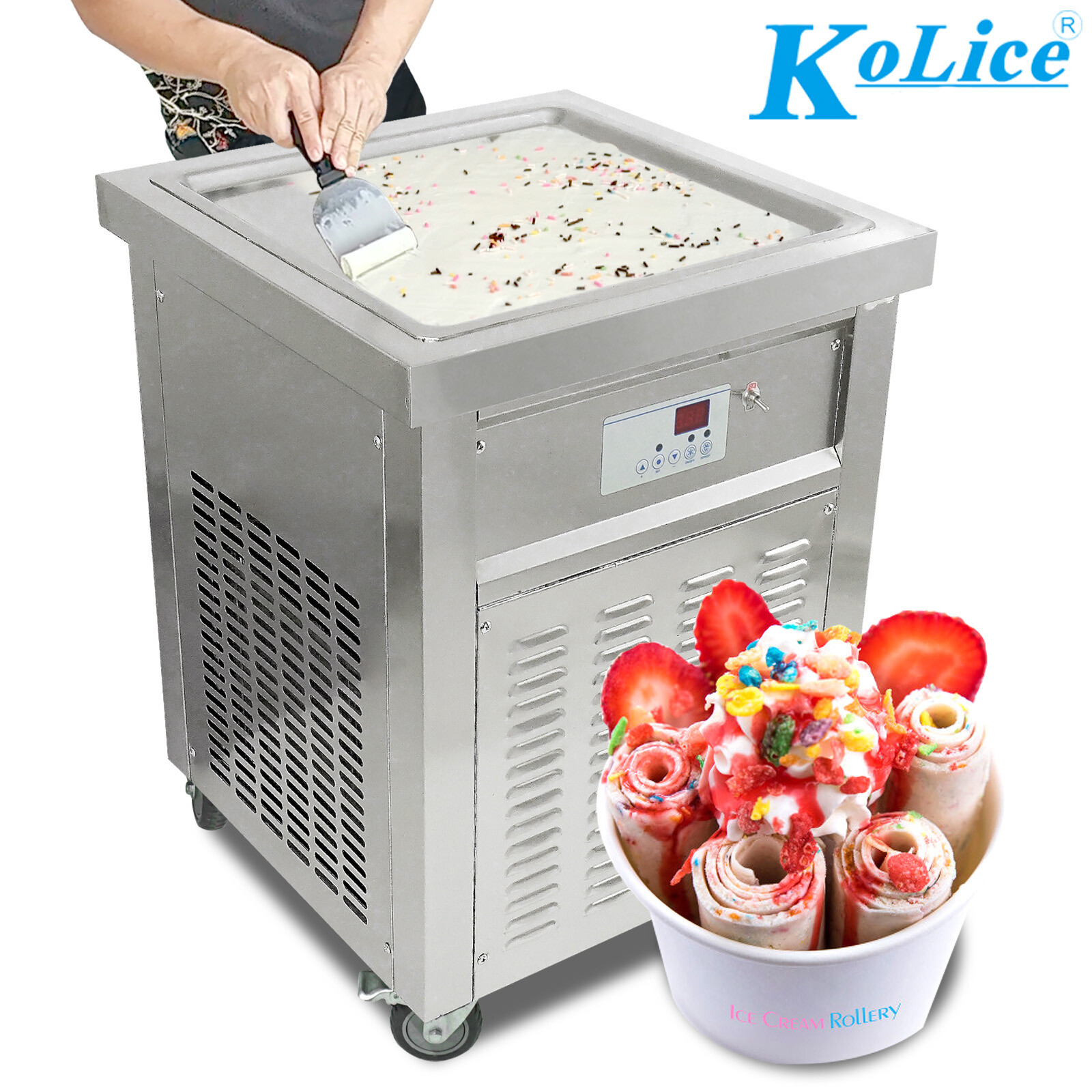 Kolice ELT fried ice ceram machine,rolled ice cream machine 21''x21'' square pan