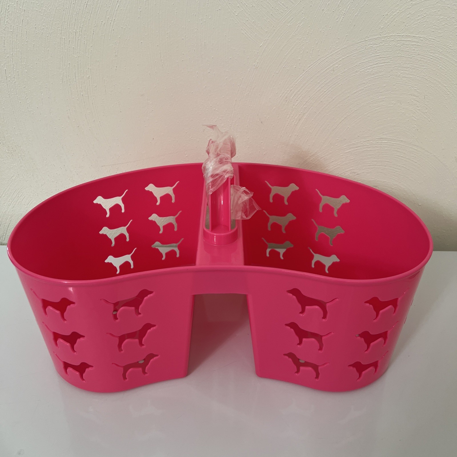 Victorias Secret Pink Dog Graphic Heart Shape SHOWER CADDIE organizer 16Lx6H