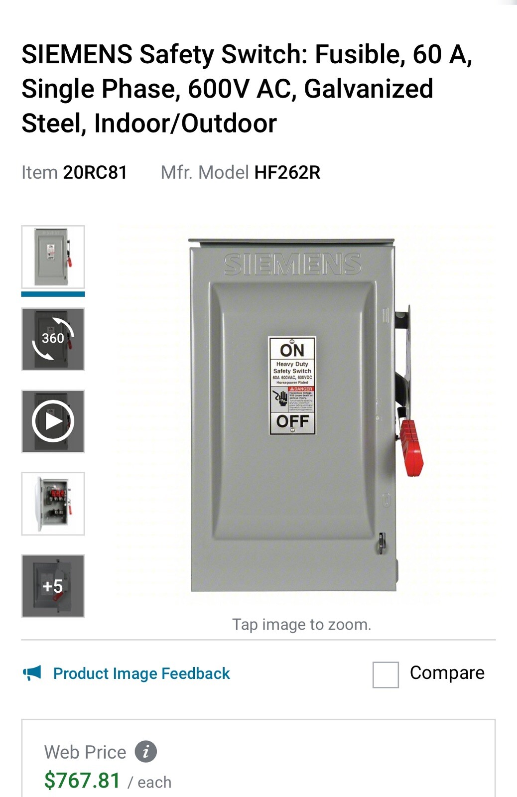 Siemens HF262R Fusible Heavy Duty Safety Switch.