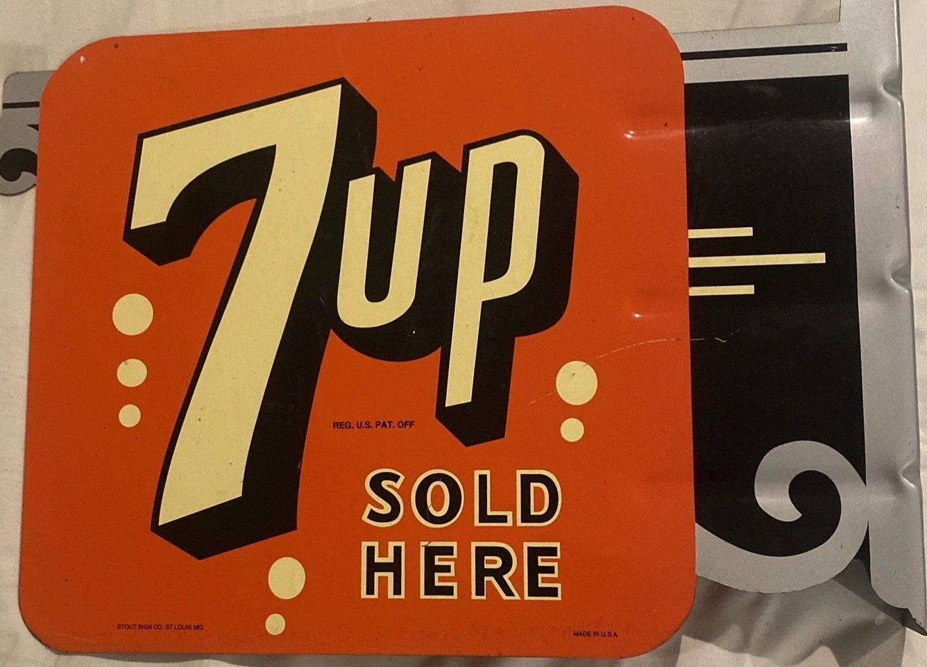 STOUT SIGN CO. LIMITED EDITION DOUBLE SIDED 7UP FLANGE SIGN 1964 Made In USA!!