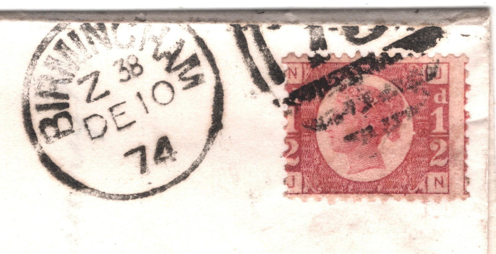 GB QV BANTAM ½d Plate 12 (JN) Cover Birmingham Advert EL 1874 Abergavenny XB47