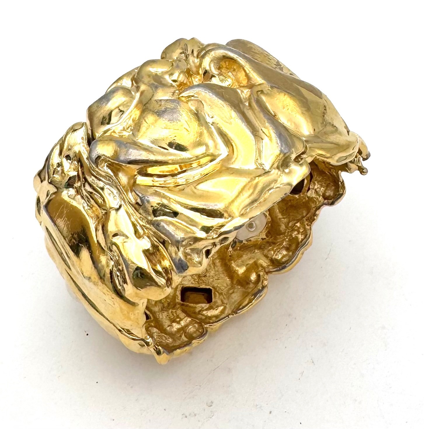 Vintage Ciner Mogul Gold Tone Pearl Gemstone Heavy Clamper Statement Bracelet