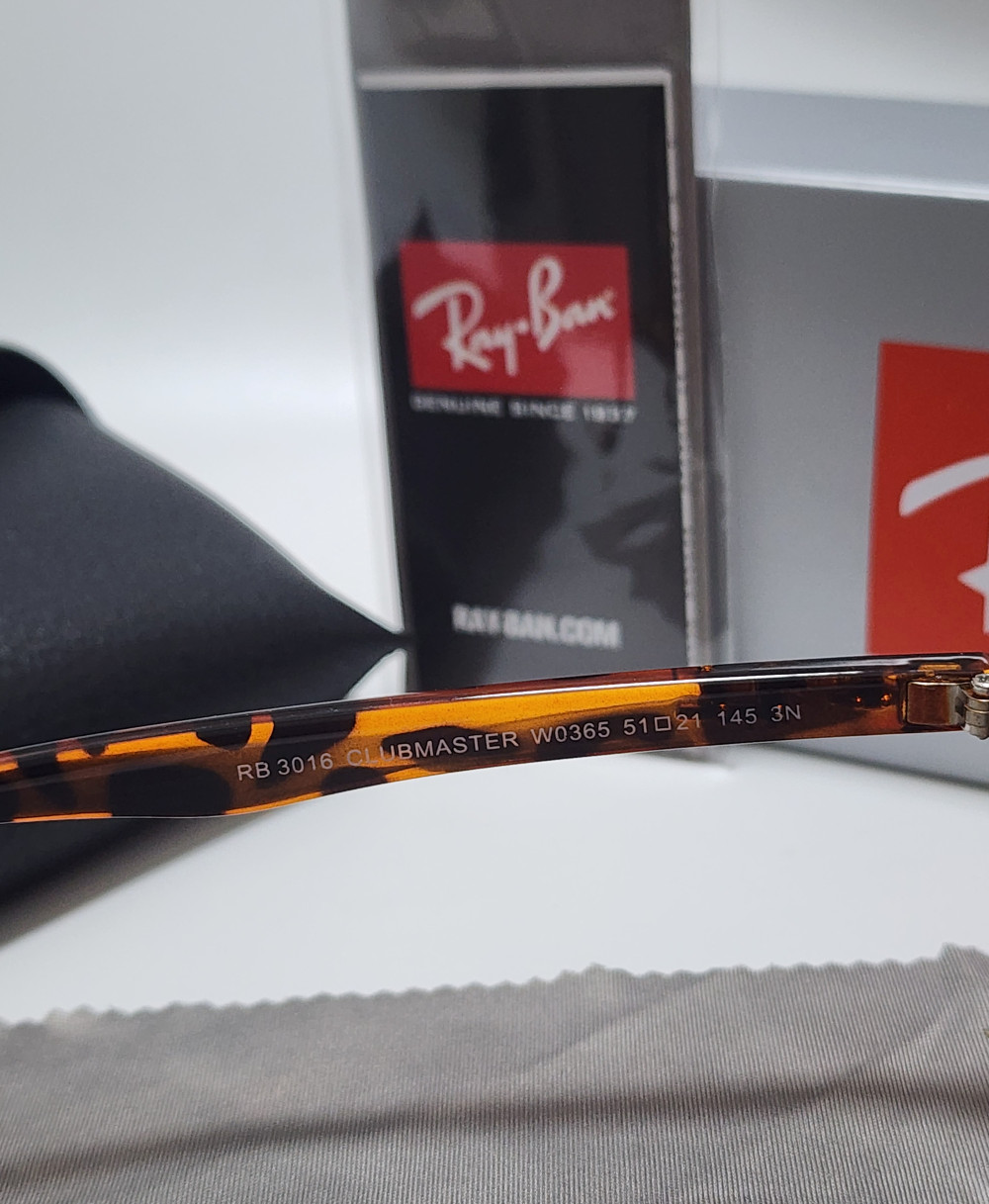 Ray-Ban RB3016 Clubmaster Brown Tortoise Frame Glass Green Lens 51mm