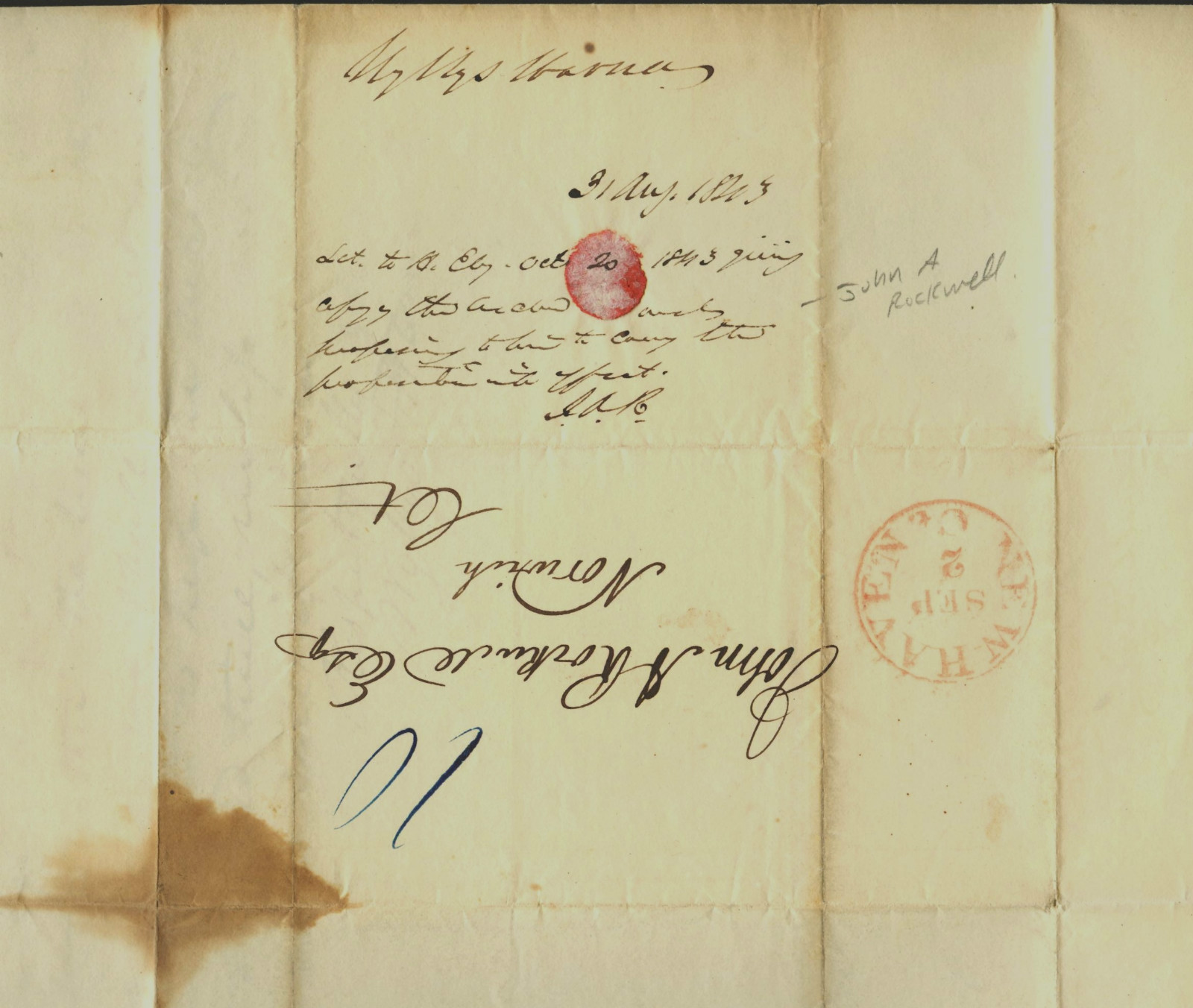 YALE Wyllys Warner John Rockwell Autograph Letter 1843 Signed ALS Politics