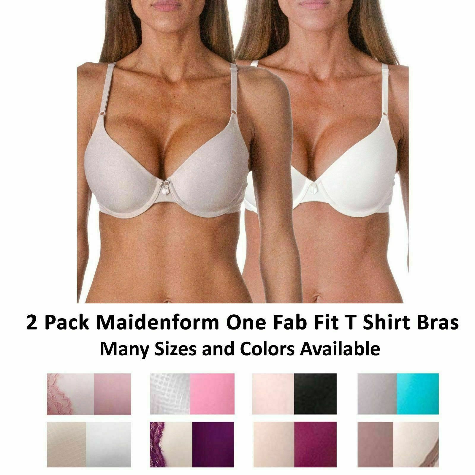 Maidenform T-Shirt Bra Fab Fit Convertible Women's Multi Way Bra, 2 Pack Combo
