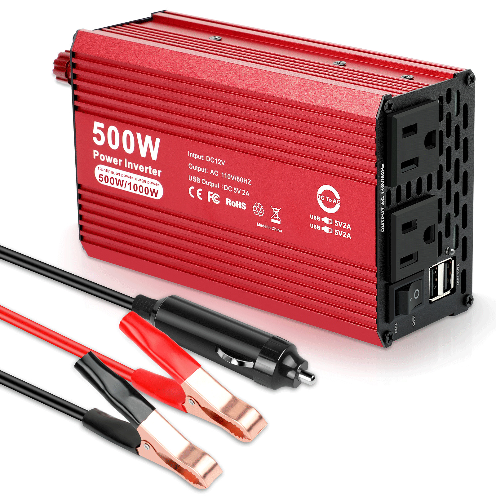 500W Car Power Inverter DC 12V To AC 110V 120V Adapter Converter 2 USB 2 AC