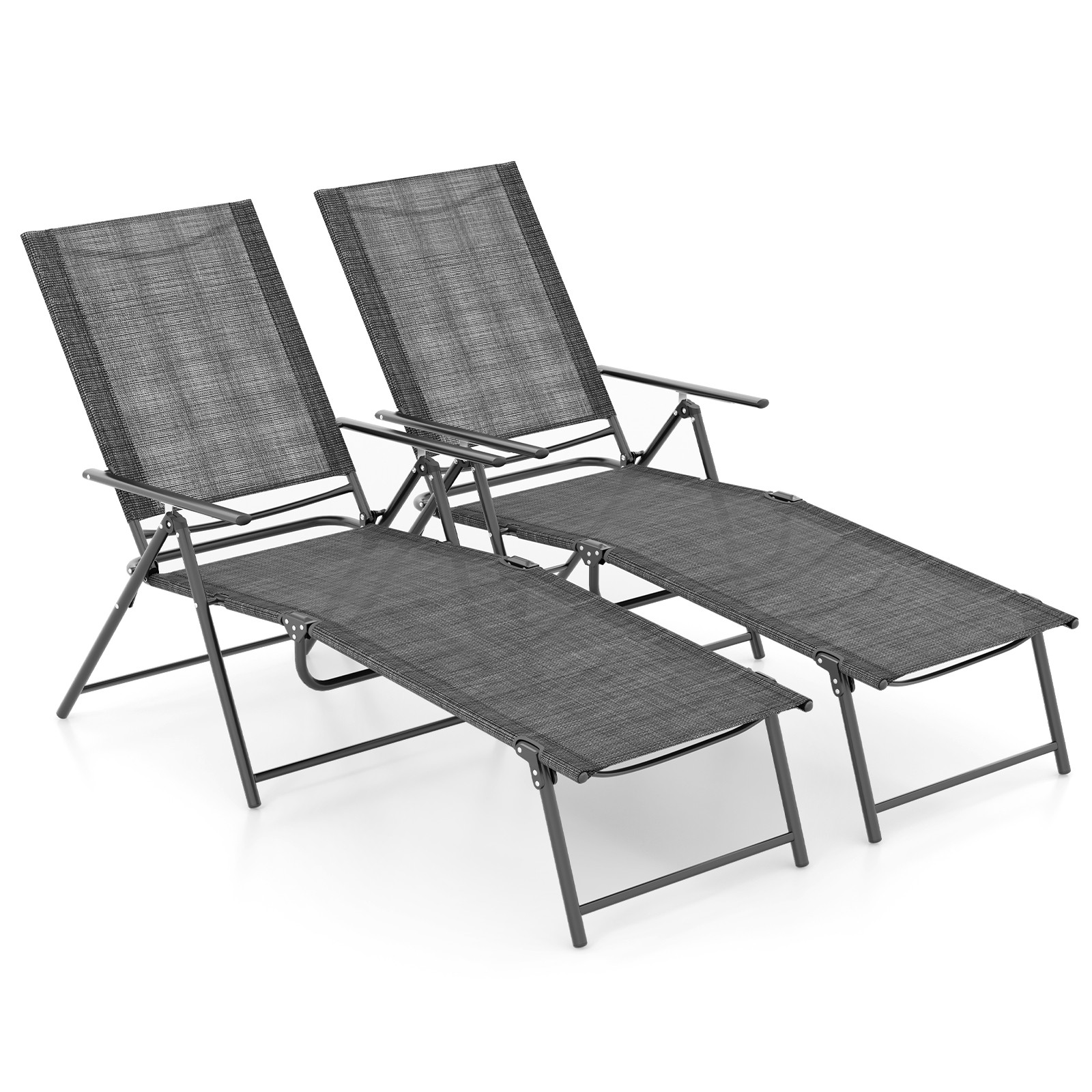 2 Piece Patio Folding Chaise Lounge Chairs w/ 6-Level Backrest Reclining Chairs