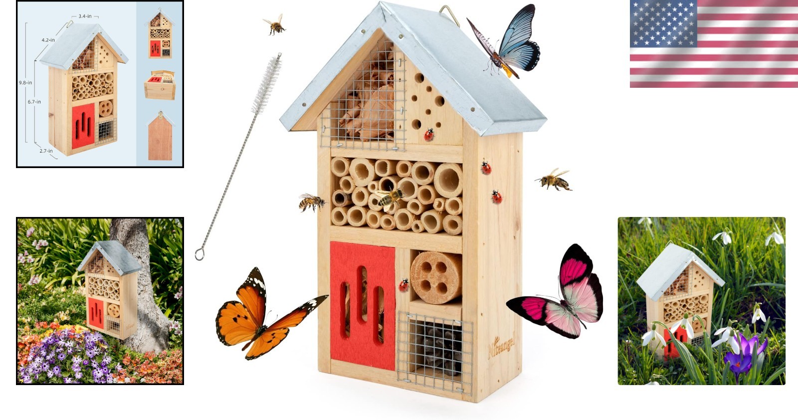 Compact Garden Insect House for Ladybugs, Bees & Butterflies – 3.5 x 6 x 10 in