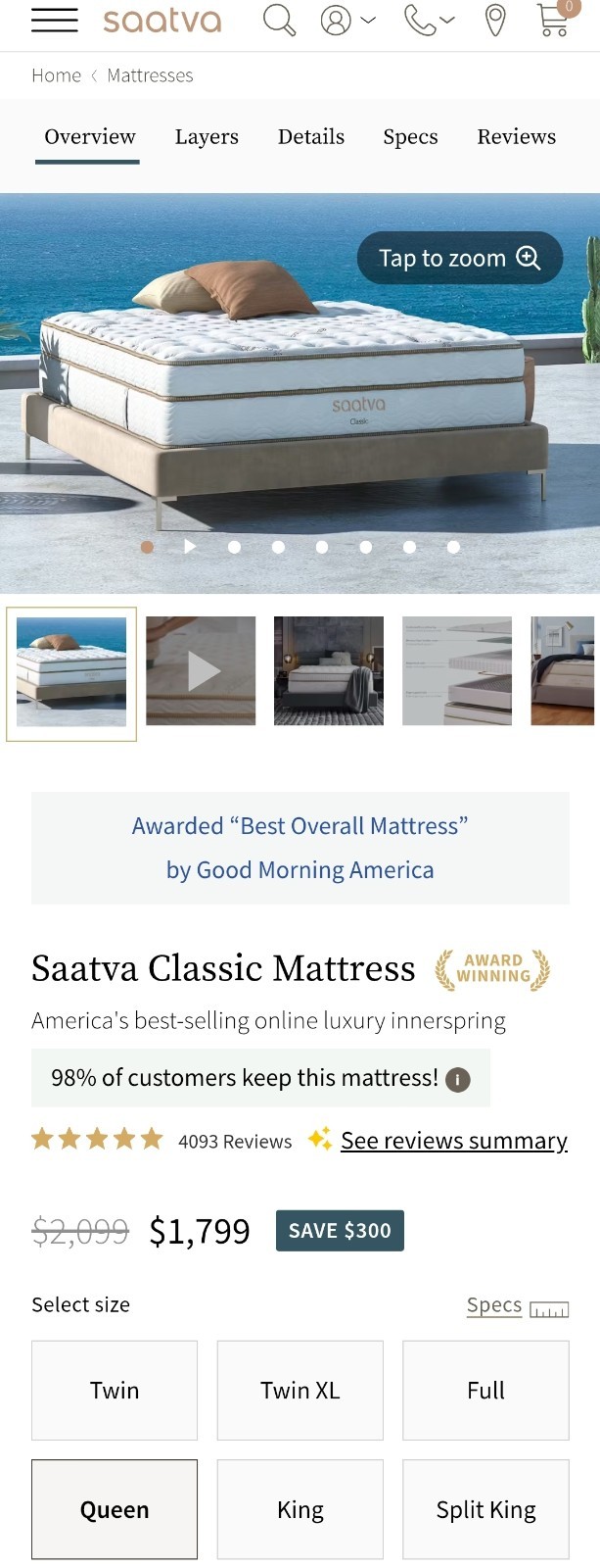Saatva Classic 14.5 QUEEN SIZE Mattress LUXURY FIRM