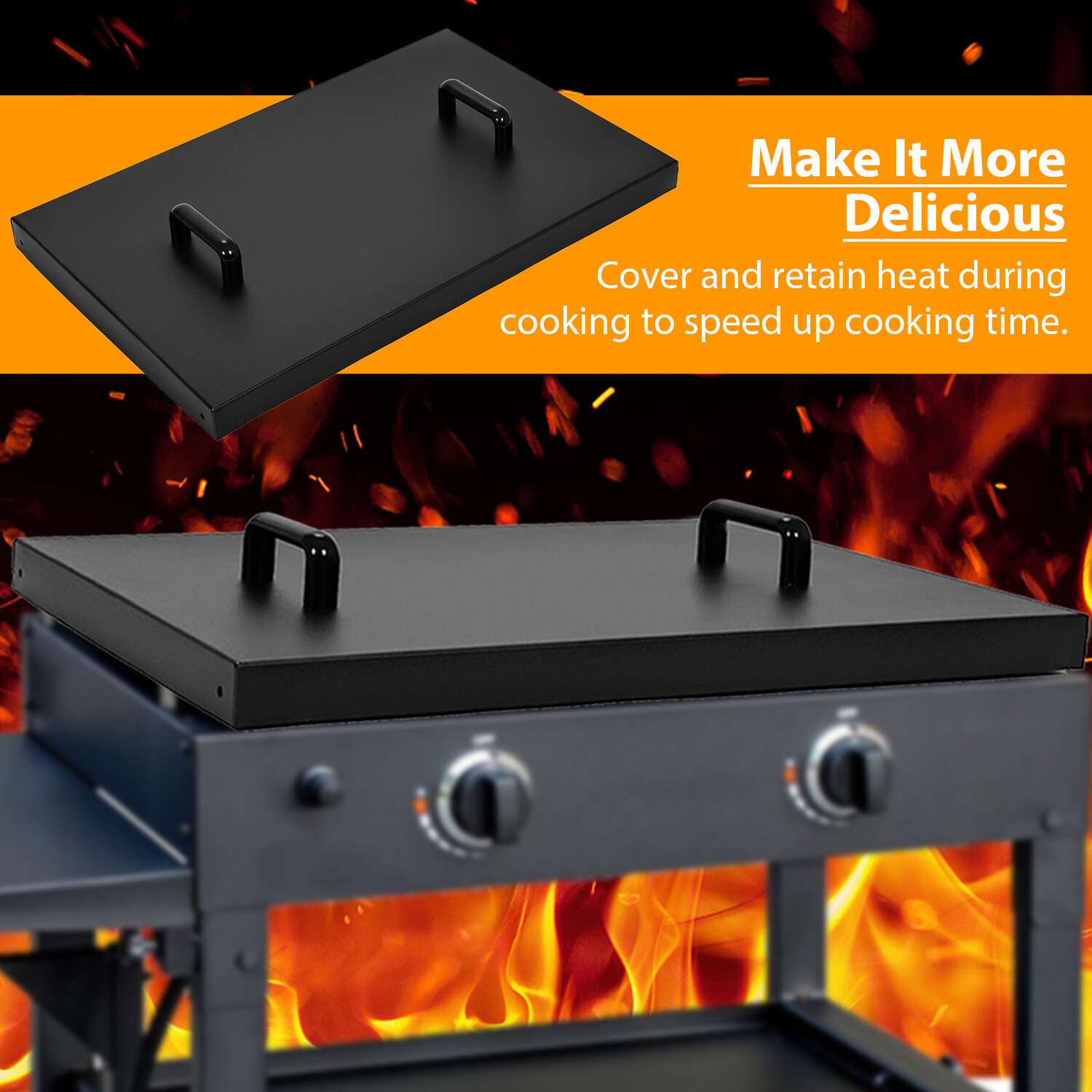 28" Hinged Lid Griddle Cover For Blackstone Griddle w/ Rear Grease Collection