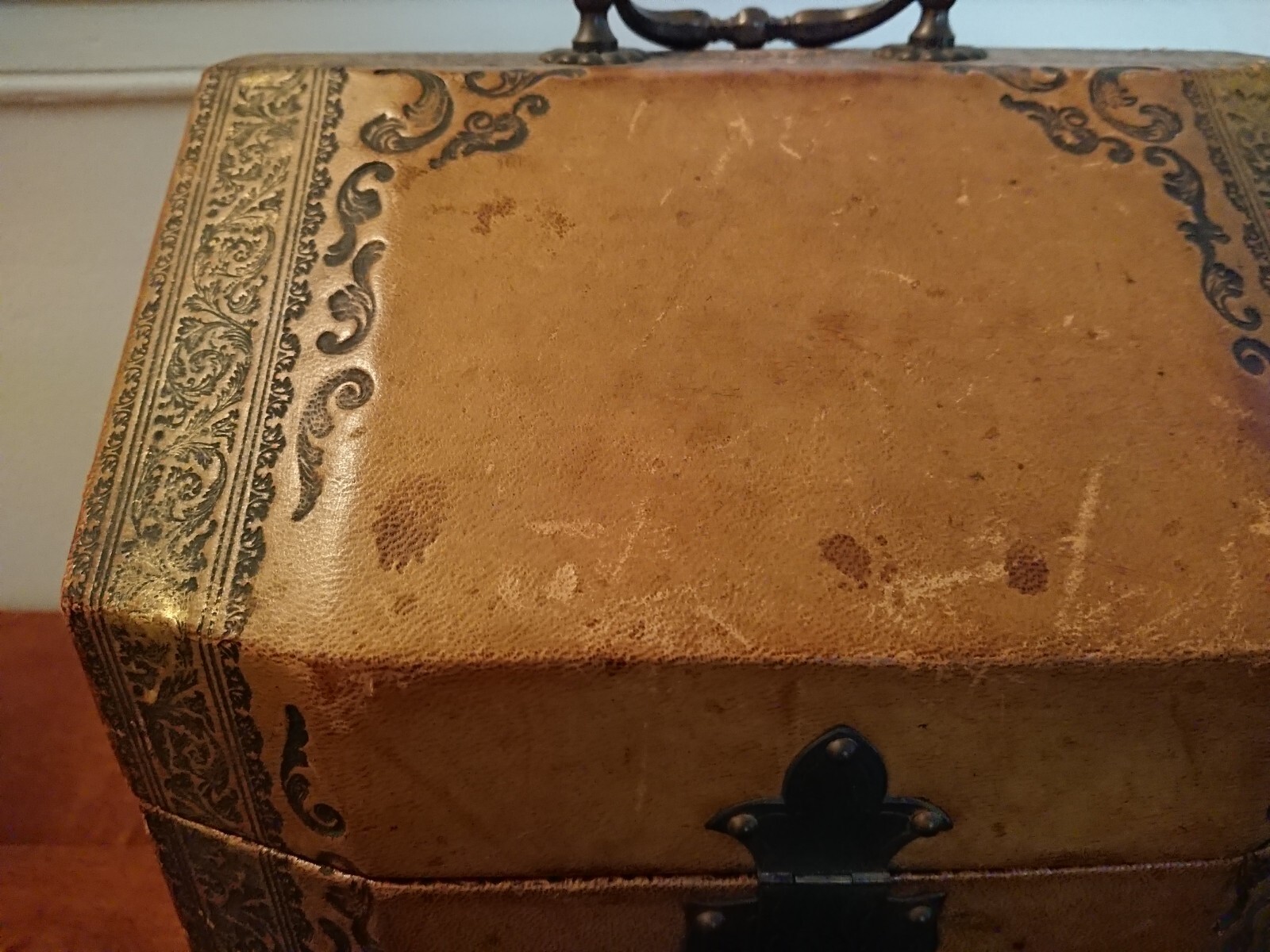 antique French leather letter box