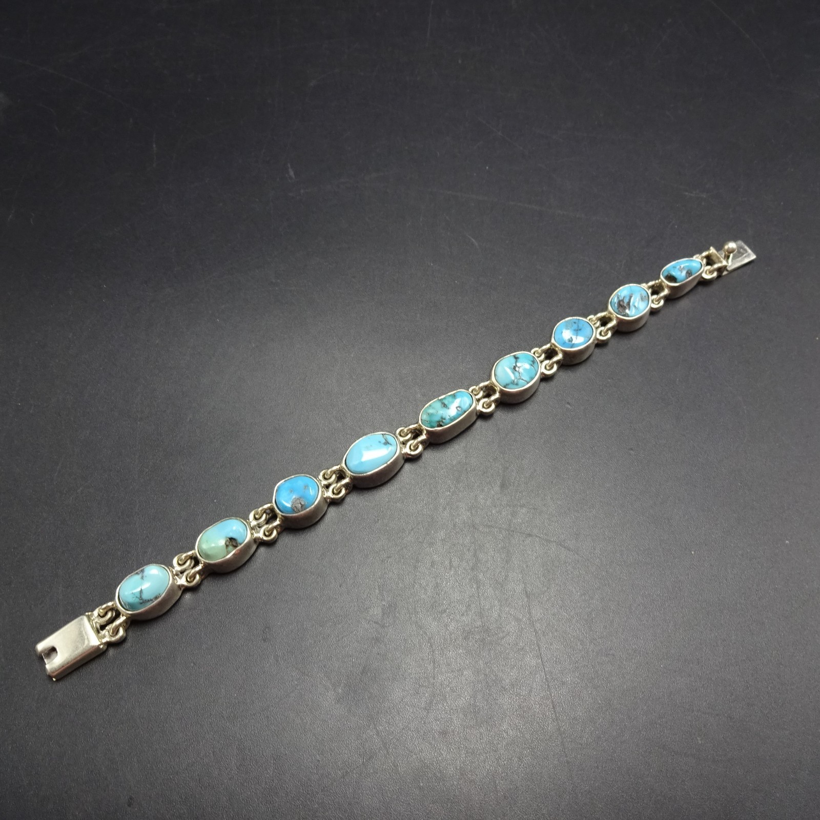 FEDERICO JIMENEZ Sterling Silver TURQUOISE Link Bracelet Gorgeous Natural Cabs