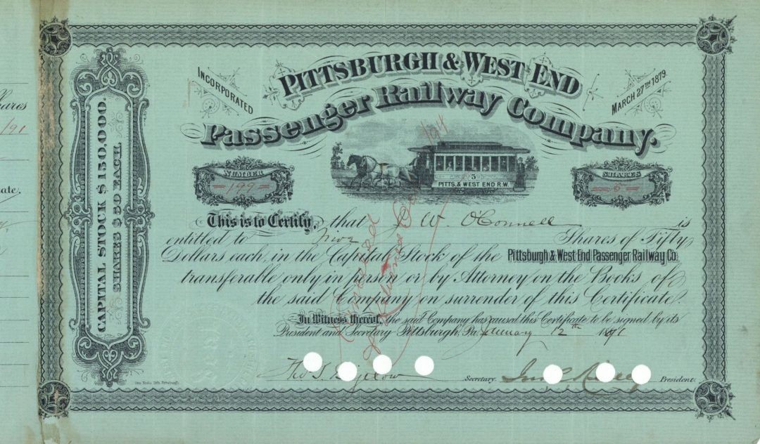 Pittsburgh and West End Passenger Railway Co. - 1891 dated Pennsylvania Railro