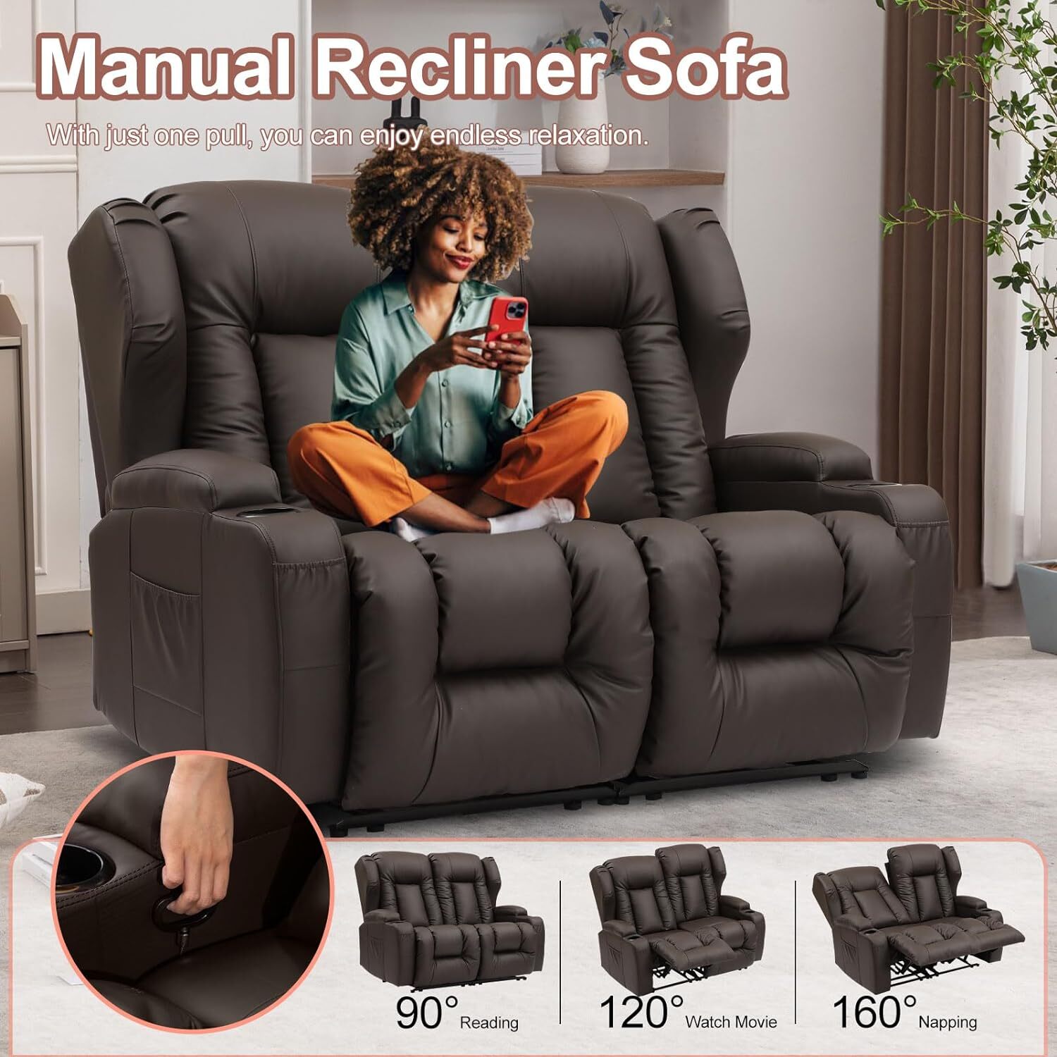 Loveseat Recliner Sofa Manual Recliner Loveseat RV Sofa Home Theater Seating