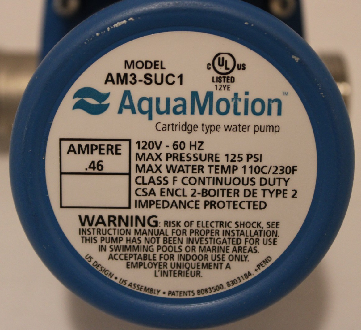 Aquamotion AM3-SUC1 - Stain. Steel, Single Speed Water Circulator w/1/2" Union