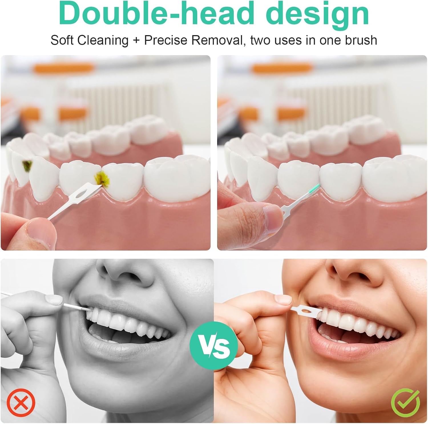 Dental Floss Picks, 200 Count, Soft Rubber Brush Head, Interdental Brushes