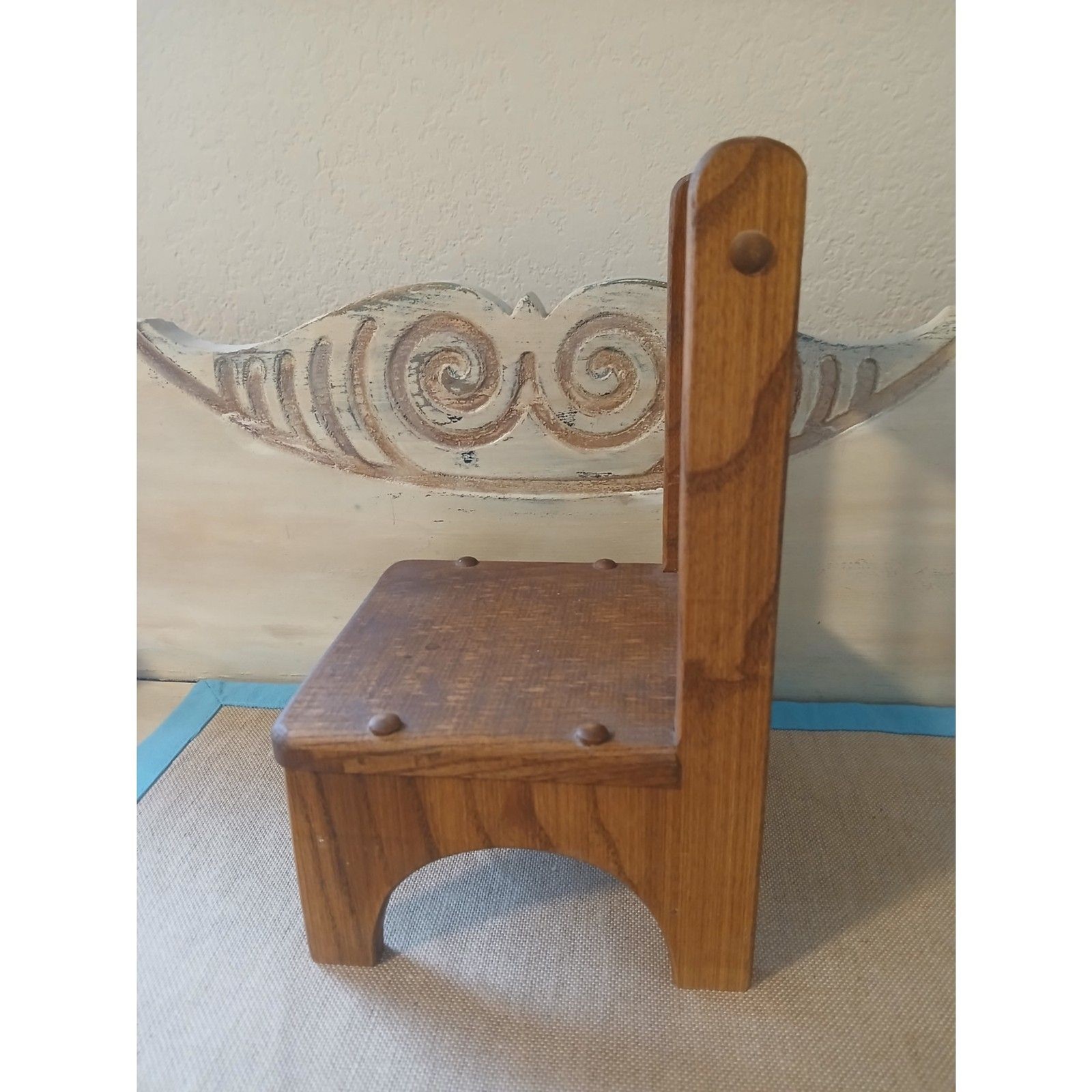 Vintage Handcrafted Wooden Doll Chair Maple Valley Woodcraft Ottumwa Iowa 10"H