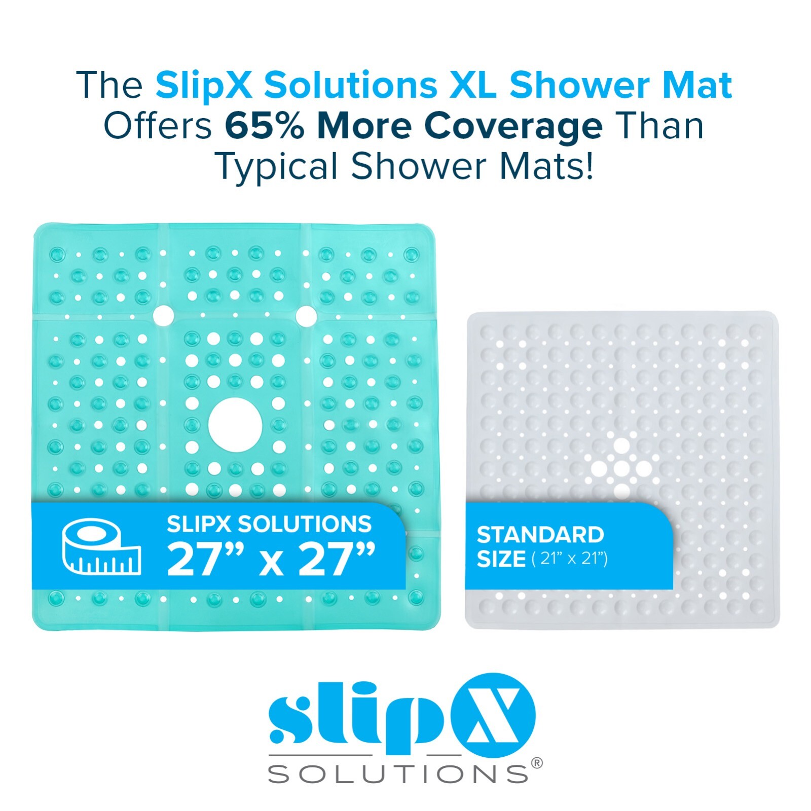 65% MORE COVERAGE! SlipX Solutions Aqua Extra Large Shower Mat (27")