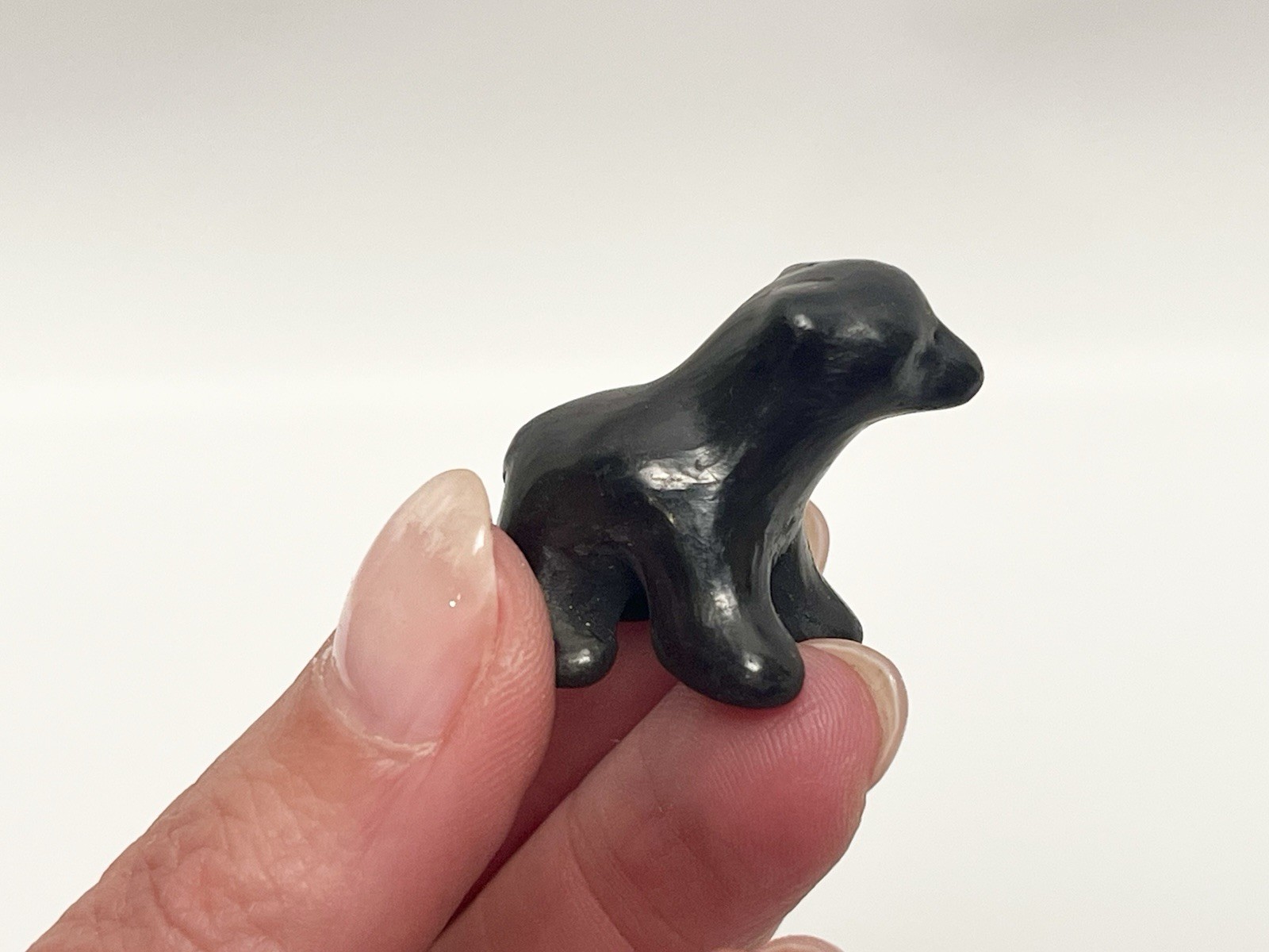 Santa Clara Black Pottery Bear Cub Miniature Dorothy Paul Gutierrez Signed 1.25”