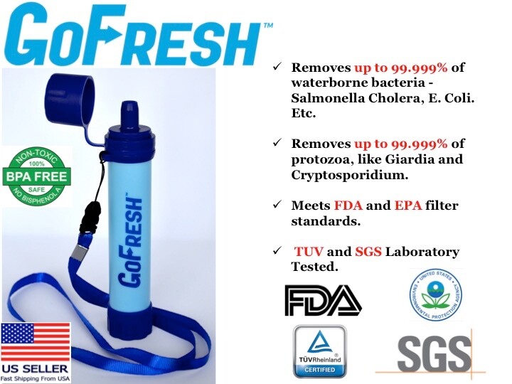 1-PK Personal Water Filter Straw 1500 Liters of Clean Water Anywhere GoFresh!