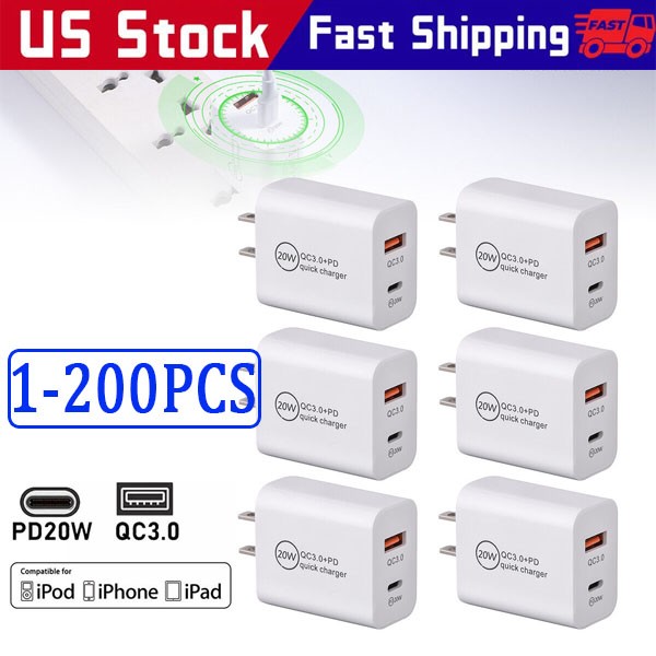 For iPhone 14 13 12 11  20W Fast Charger Block USB Type C Wall Power Adapter Lot