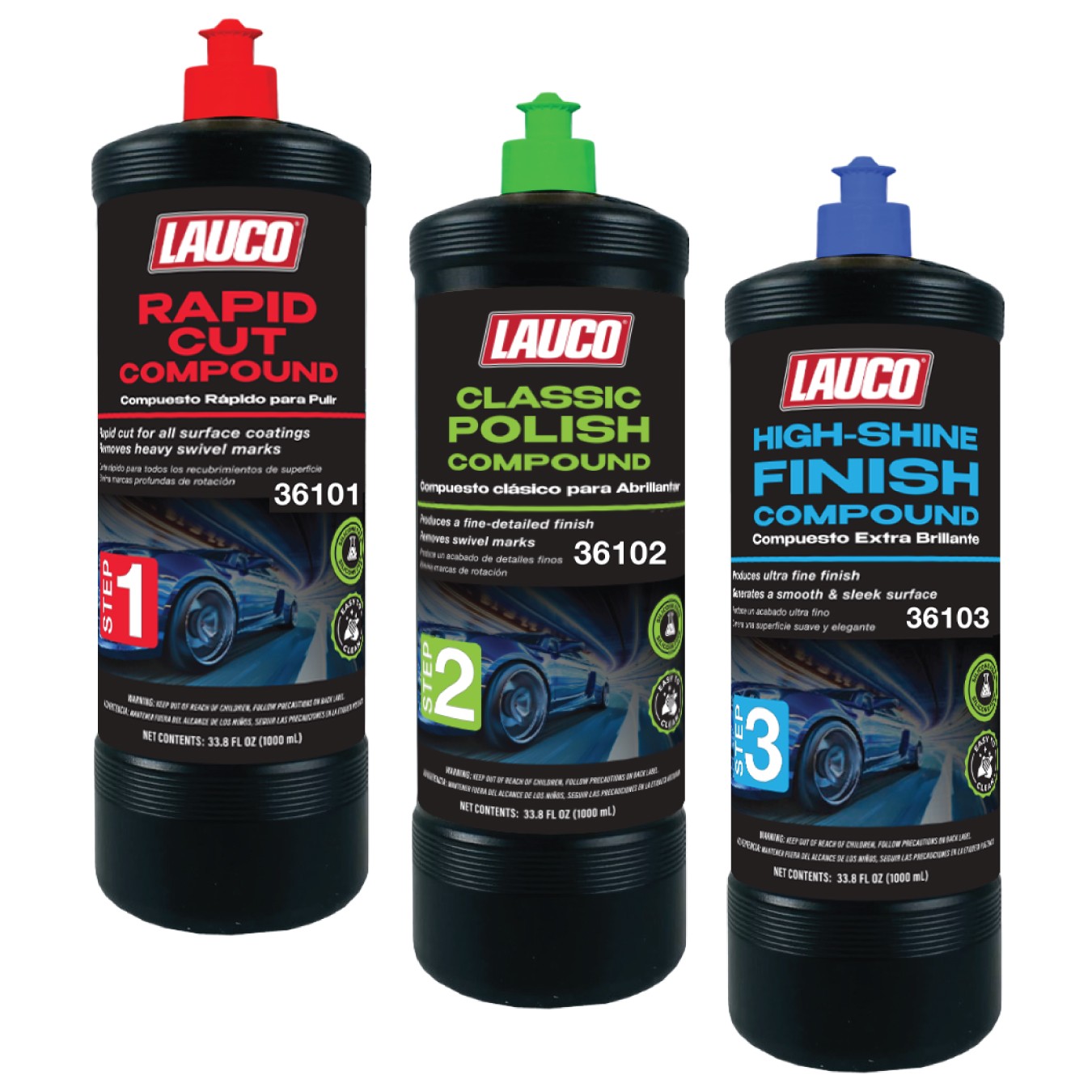 LAUCO 3-Step Paint Correction Compound Kit – (3 x 1000mL)[36101+36102+36103]