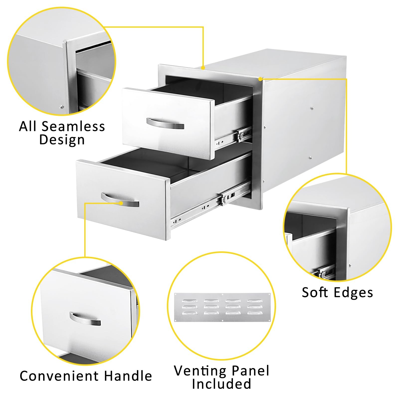 Outdoor Kitchen BBQ Drawers Stainless Steel Weatherproof Rust Resistant