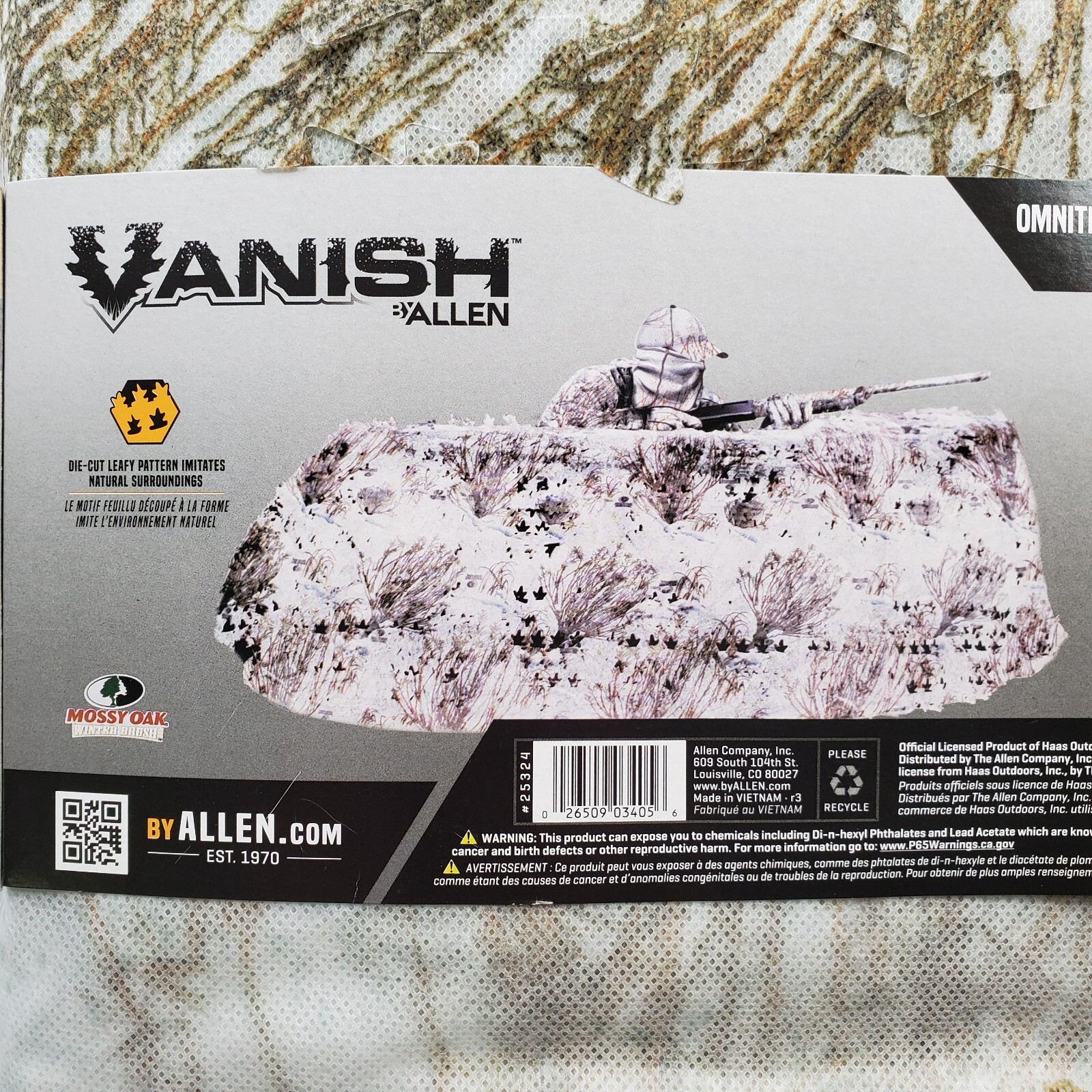 Vanish Omnitex 3D Blind Fabric Brush Winter 56x12' Snow Camo Hunting Mossy Oak