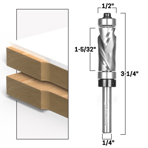 Top & Bottom Bearing Compression Flush Trim Router Bit 1/4" Shank Yonico 33205q