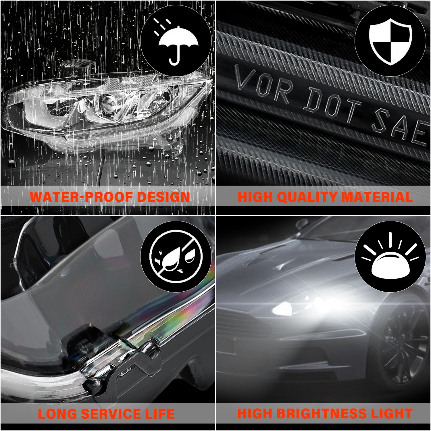 For 2016-2021 Honda Civic Halogen Chrome Clear Headlights Assembly Pair