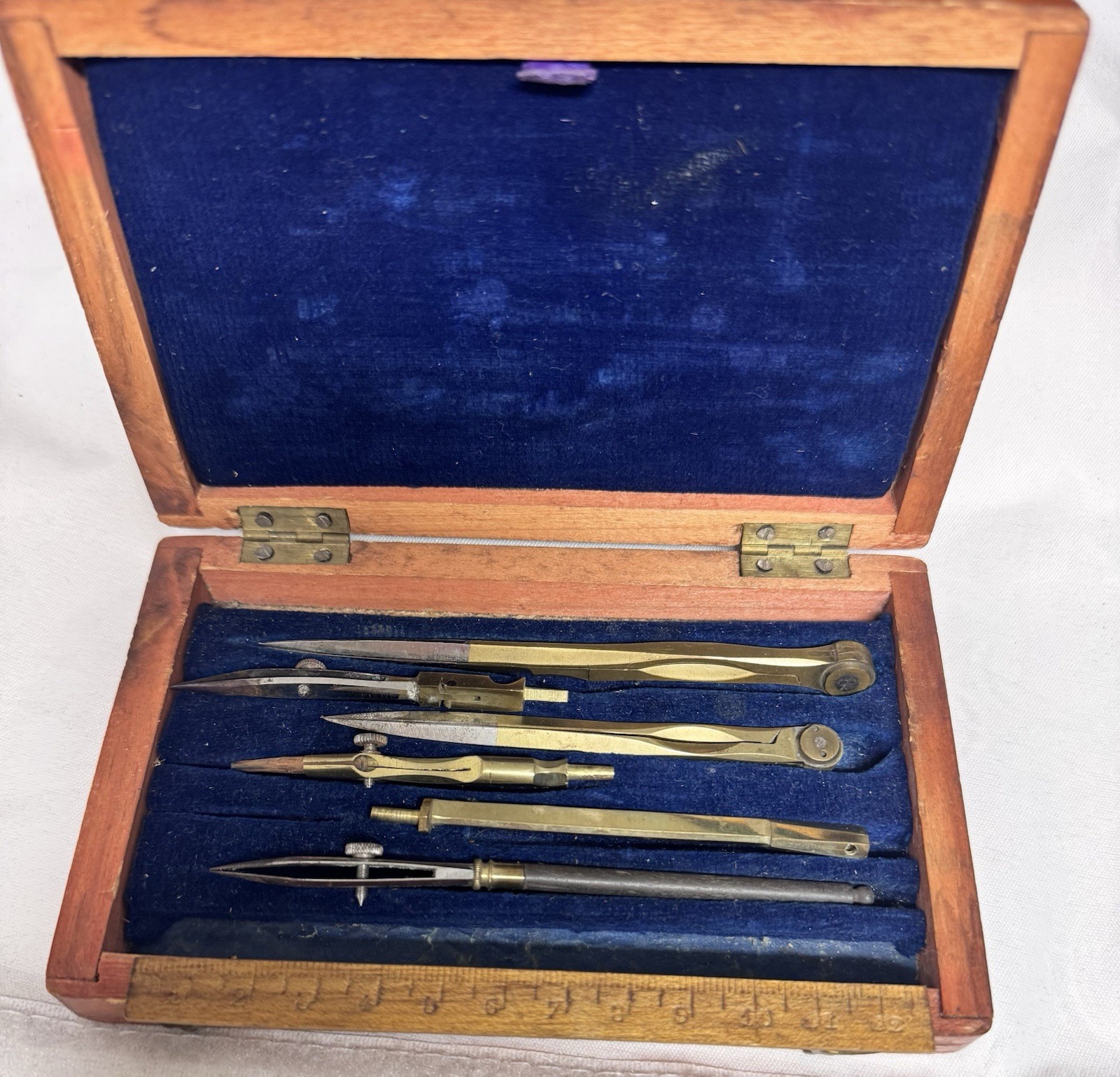 Antique late 1800s Drafting Set in Refinished Wooden Box.