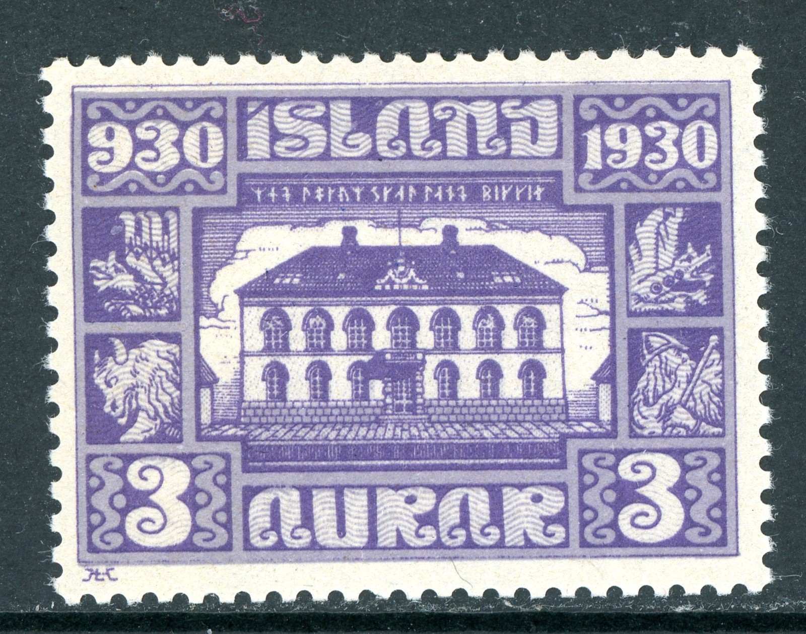 Iceland 1930 Althing Millenary 3 aur Violet Scott #152 Mint N811