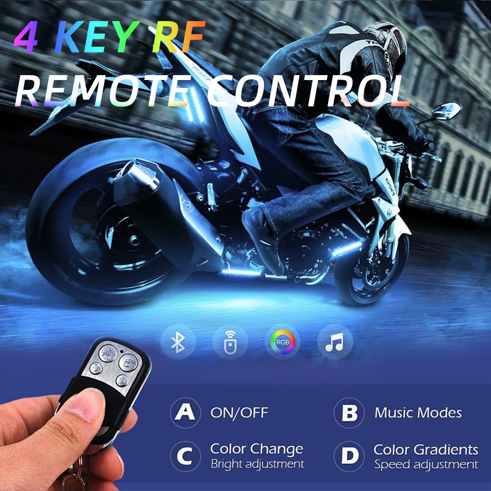 10PCS Motorcycle RGB LED Strip Light Under Glow Neon Kit Bluetooth APP Control