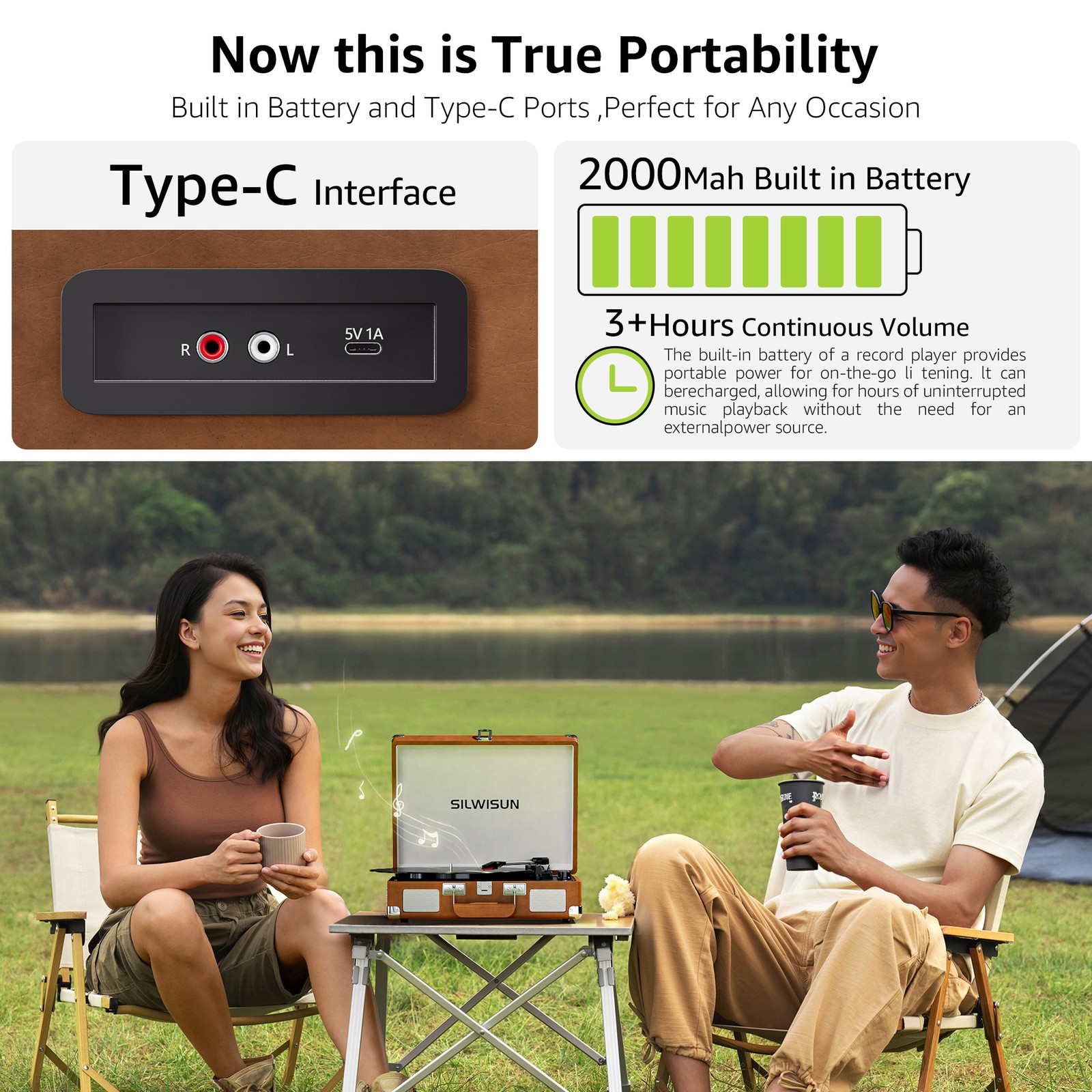 Vinyl Record Player Bluetooth Vintage 3-Speed Portable Suitcase Turntables