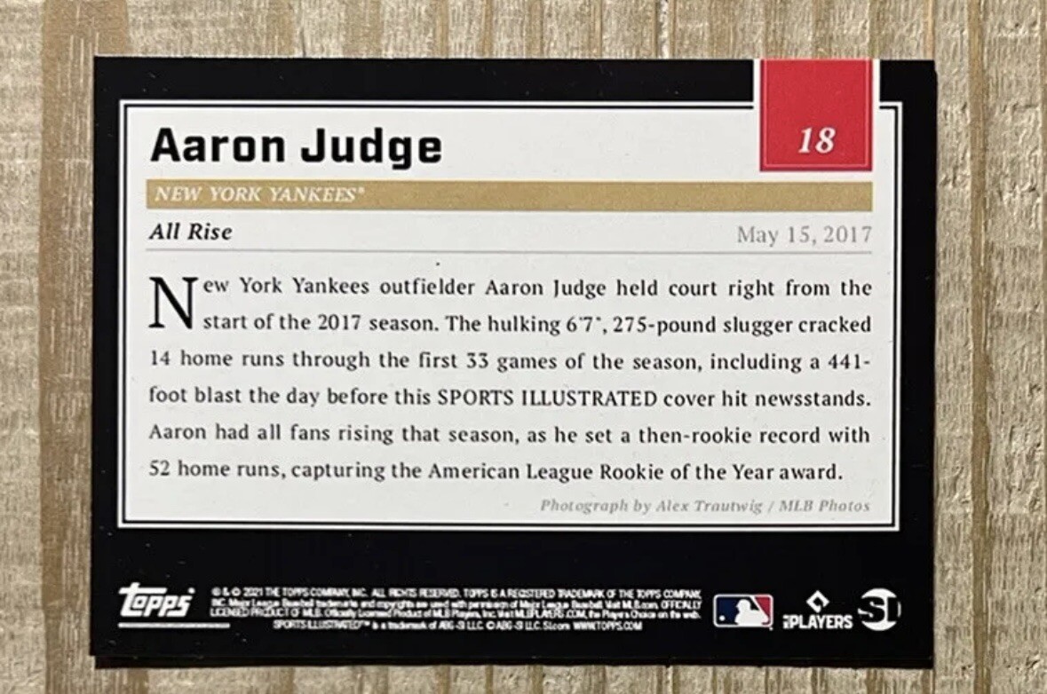 Aaron Judge #18 2017 Topps X Sports illustrated Cover Cards NY Yankees