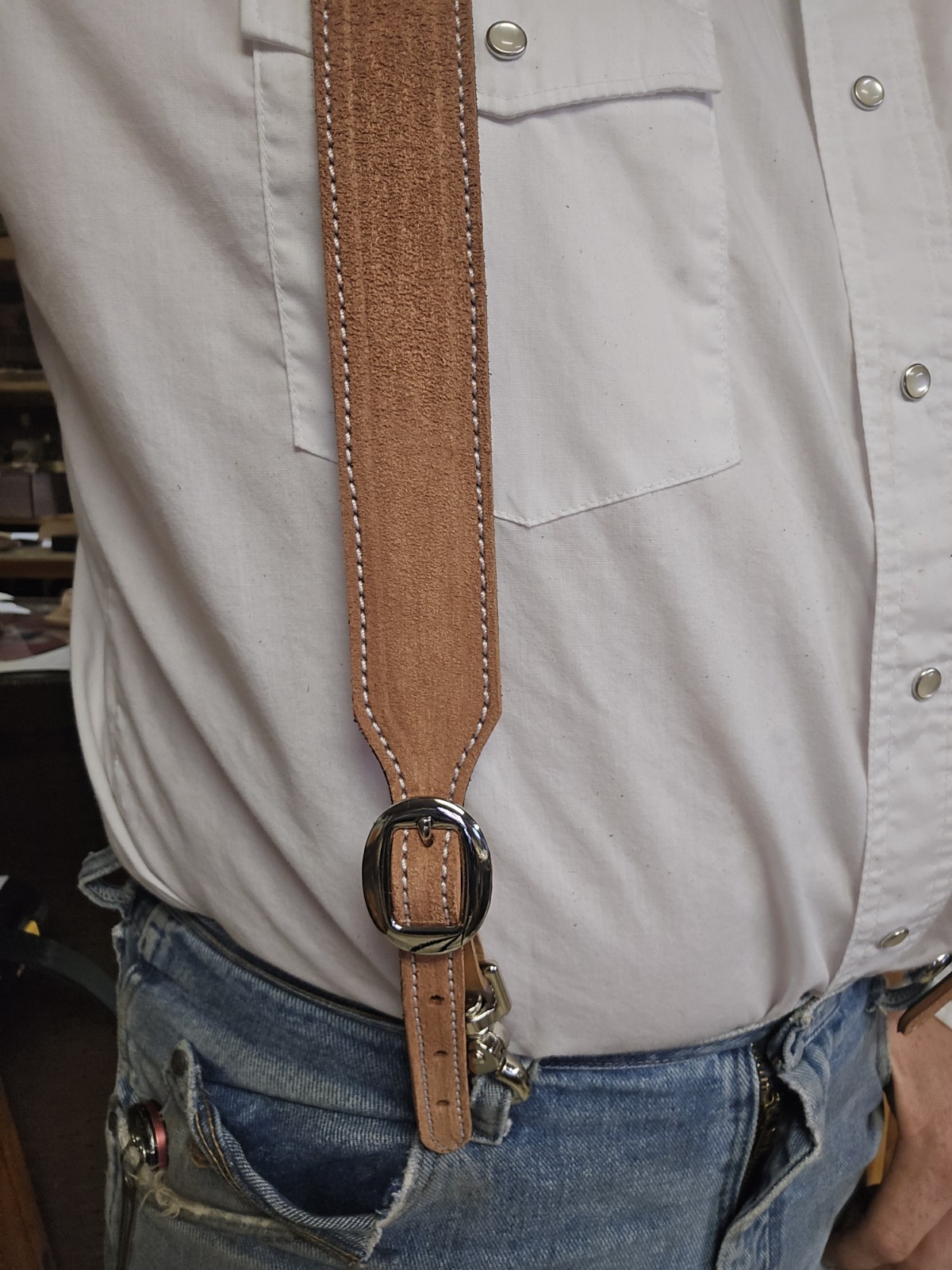 Western Cowboy Rough Out Leather Hand Made Suspenders