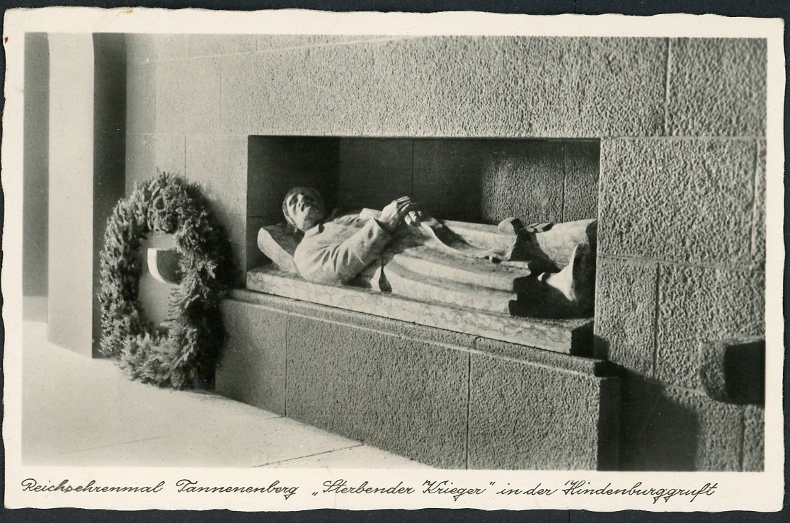 German WW2 Postcard Dying Warrior Statue Inside Tannenberg Denkmal East Prussia