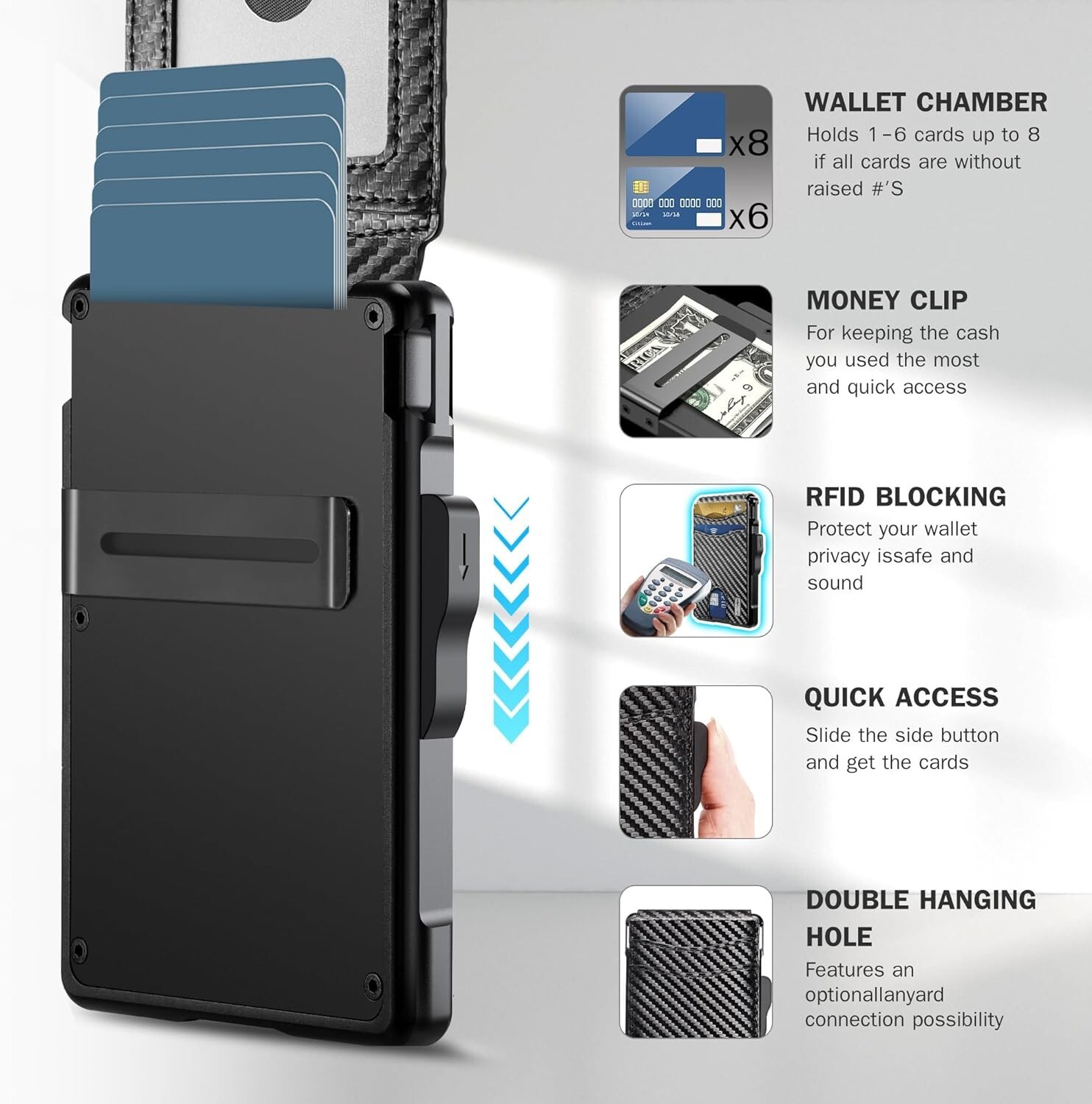 Men's Slim Pop Up Bifold Wallet with Money Clip, Minimalist RFID Blocking Wallet