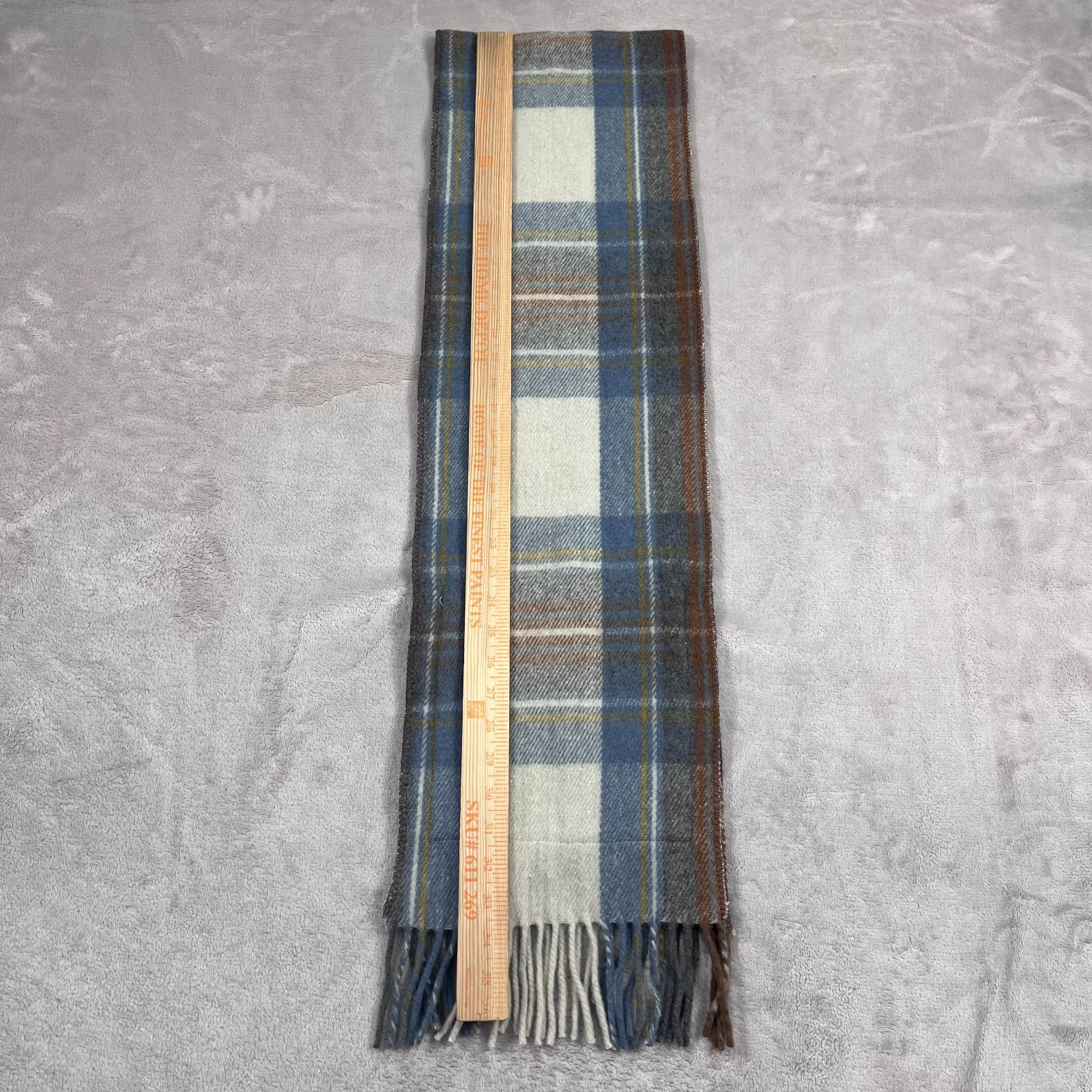 Patrick King Pocket Scarf One Size Stewart Muted Blue Tartan Merino Wool NEW